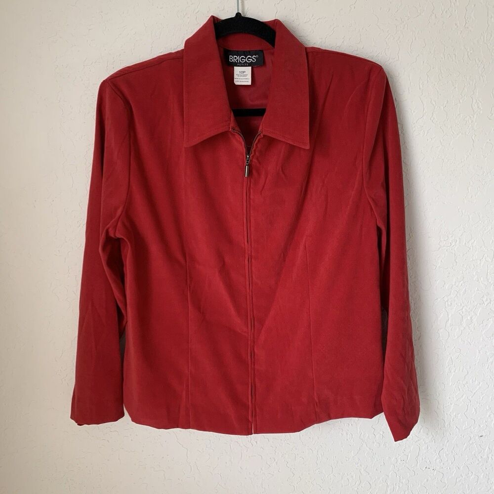 Briggs Jacket Women 10 Petite Red Full Zip Career Minimalist Quiet Luxury Career